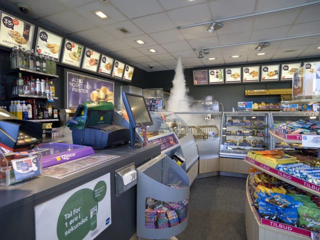 gas station with fog